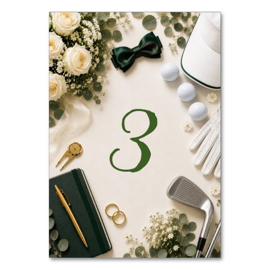 Elegante Golf Trouwflatlay Kaart (Voorkant)
