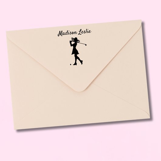 Elegante golfer dame naam rubberstempel