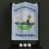 Elegante Golfer Fotonaam Blauwe Golf Handdoek