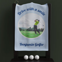 Elegante Golfer Fotonaam Blauwe Golf Handdoek