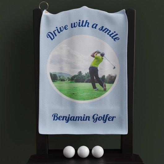 Elegante Golfer Fotonaam Blauwe Golf Handdoek