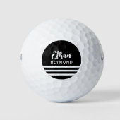 Elegante Golfer Naam met 3 Stripes Zwart Golfballen (Voorkant)