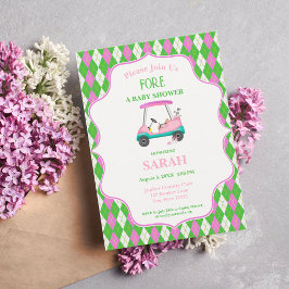 Elegante golfkar klaar voor babyshower kaart