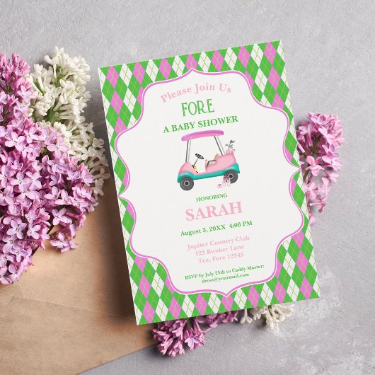 Elegante golfkar klaar voor babyshower kaart