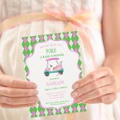 Elegante golfkar klaar voor babyshower kaart