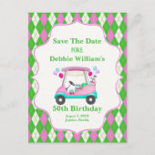 Elegante golfkar klaar voor verjaardag van vrouw aankondigingskaart (Voorkant)