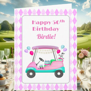 Elegante golfkar voor damesfeestje 50e verjaardag kaart