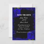 Elegante Goth-blauwe Rozen Bewaar de Datum Kaart (Voorkant)