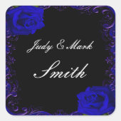 Elegante Goth-blauwe rozen Huwelijkszegel Vierkante Sticker (Voorkant)
