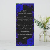 Elegante Goth Blue Rozen Trouwmenu Menu (Staand voorkant)