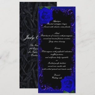 Elegante Goth Blue Rozen Trouwmenu Menu