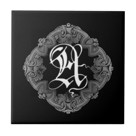 Elegante goth initial A Tegeltje (Voorkant)