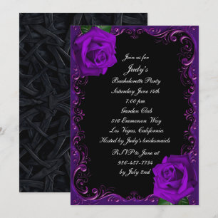 Elegante Goth Paarse Rozen Bruidsmeisjesfeest Kaart
