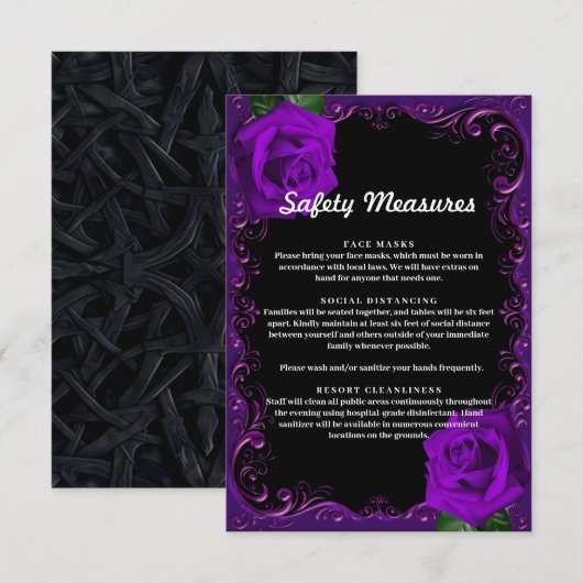 Elegante Goth Purperen Rozen Veiligheidsmaatregele Informatiekaartje (Voorkant / Achterkant)