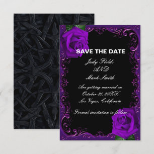 Elegante Goth Purple Rozen Bewaar De Datum Informatiekaartje