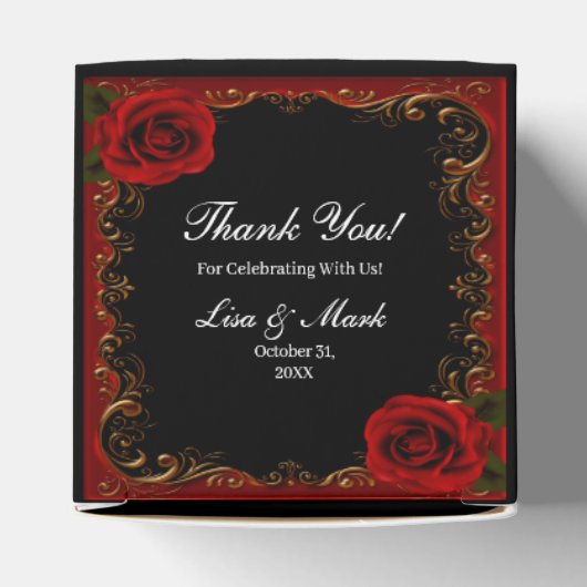 Elegante Goth Rode Rozen Bedankdoosjes (Bovenkant)