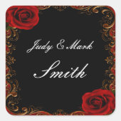 Elegante Goth-rode rozen Huwelijkszegel Vierkante Sticker (Voorkant)