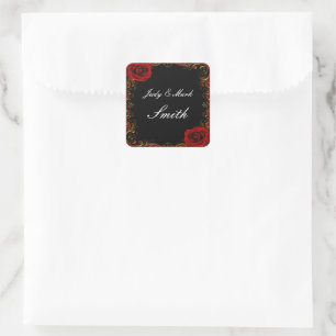 Elegante Goth-rode rozen Huwelijkszegel Vierkante Sticker