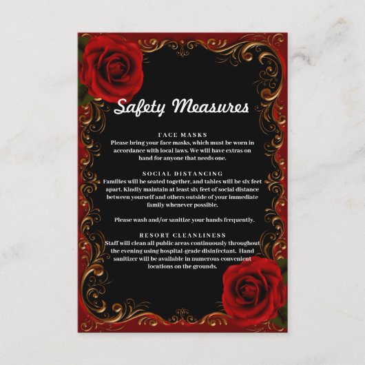 Elegante Goth Rode Rozen Veiligheidsmaatregelen Informatiekaartje (Voorkant)