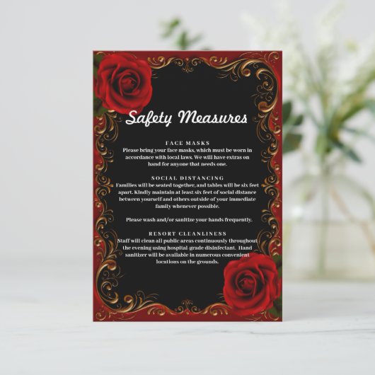 Elegante Goth Rode Rozen Veiligheidsmaatregelen Informatiekaartje (Staand voorkant)