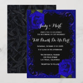 Elegante Gothic Blauwe Rozen bruiloft Kaart (Voorkant / Achterkant)