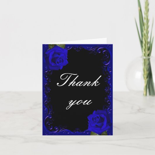 Elegante Gothic Blauwe Rozen Dankjewel Card Bedankkaart (Voorkant)