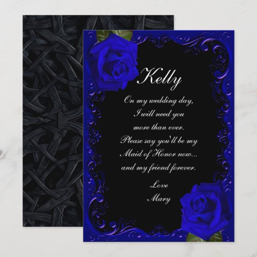 Elegante Gothic Blauwe Rozen Maid of Honor Kaart (Voorkant / Achterkant)