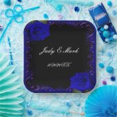 Elegante Gothic Blauwe Rozen Papieren Bordje (Feest)