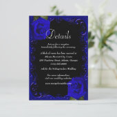 Elegante Gothic Blauwe Rozen Wedding Details Kaart (Staand voorkant)