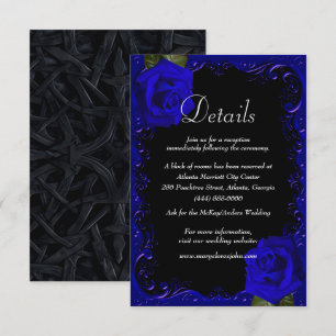 Elegante Gothic Blauwe Rozen Wedding Details Kaart