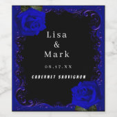 Elegante Gothic Blauwe Rozen Wijnlabels Wijn Etiket (Enkel label)