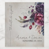 Elegante Gothic Bloemen Waterverf Bruiloft Wijn La Wijn Etiket (Enkel label)