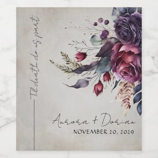 Elegante Gothic Bloemen Waterverf Bruiloft Wijn La Wijn Etiket (Enkel label)