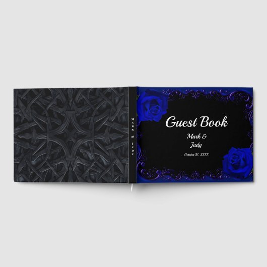 Elegante Gothic Blue Rozen bruiloft gastenboek (Volledig)