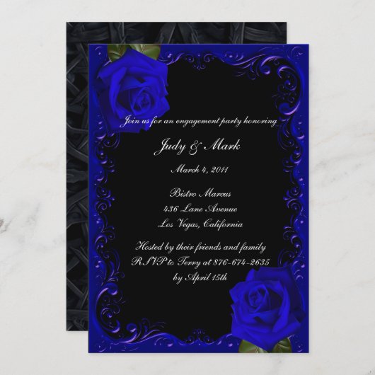 Elegante Gothic Blue Rozen Engagement Party Kaart (Voorkant / Achterkant)