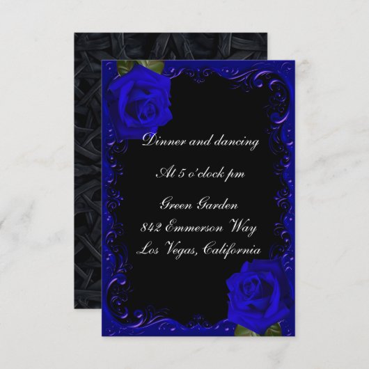 Elegante Gothic Blue Rozen Receptie Kaart (Voorkant / Achterkant)