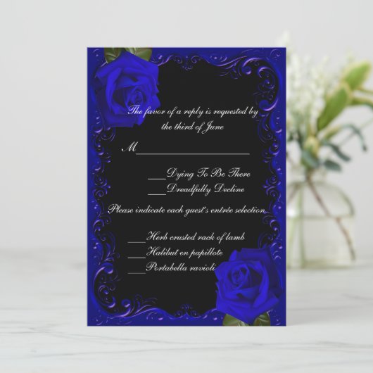 Elegante Gothic Blue Rozen Response Kaart (Staand voorkant)