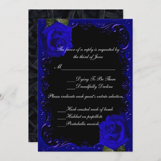 Elegante Gothic Blue Rozen Response Kaart (Voorkant / Achterkant)
