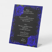 Elegante Gothic Blue Rozen Wedding Menu Reclamebord Met Voetstuk (Voorkant)