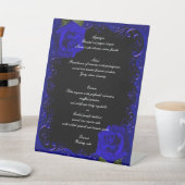 Elegante Gothic Blue Rozen Wedding Menu Reclamebord Met Voetstuk (Insitu)