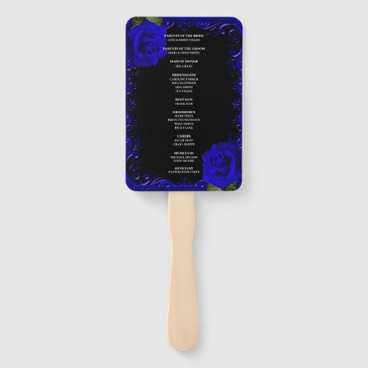 Elegante Gothic Blue Rozen Wedding Program Fans Handwaaier (Achterkant)