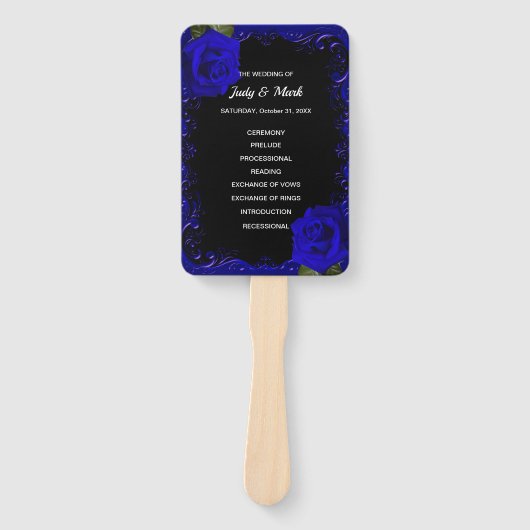 Elegante Gothic Blue Rozen Wedding Program Fans Handwaaier (Voorkant)