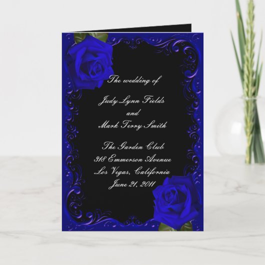 Elegante Gothic Blue Rozen Wedding Programma (Voorkant)