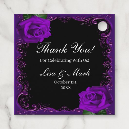 Elegante Gothic Paarse Rozen Bedankjes Labels (Achterkant)