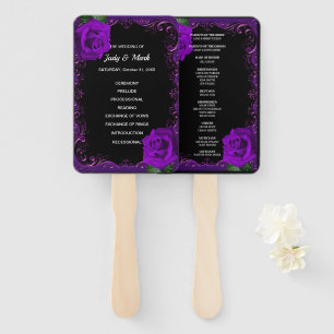 Elegante Gothic Paarse Rozen bruiloft programma fa Handwaaier
