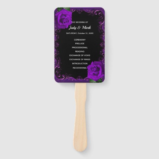 Elegante Gothic Paarse Rozen bruiloft programma fa Handwaaier (Voorkant)
