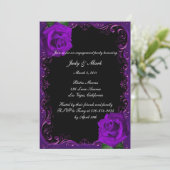 Elegante Gothic Paarse Rozen Engagement Party Kaart (Staand voorkant)
