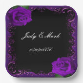Elegante Gothic Paarse Rozen Papieren Bordje (Voorkant)