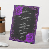 Elegante Gothic Paarse Rozen Wedding Menu Reclamebord Met Voetstuk (Insitu)