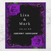 Elegante Gothic Paarse Rozen Wijnlabels Wijn Etiket (Enkel label)